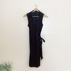 [Express] Red & Black Animal Print Sleeveless Wrap Dress